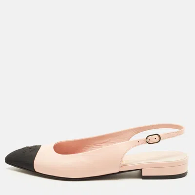 Pre-owned Chanel Cc Size 36 Pink/black Canvas And Leather Slingback Sandals