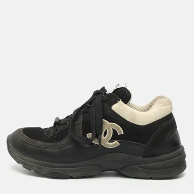 Pre-owned Chanel Cc Size 36.5 Black Mesh And Nylon And Suede Lace Up Sneakers