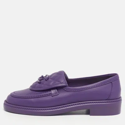 Pre-owned Chanel Cc Size 36.5 Purple Quilted Leather Cc Turnlock Loafers