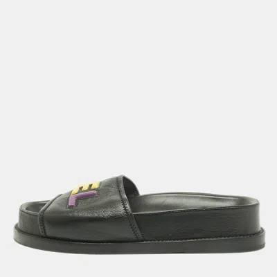 Pre-owned Chanel Cc Size 37 Black Leather Slide Sandals