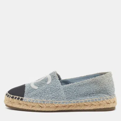 Pre-owned Chanel Cc Size 37 Blue/black Canvas And Tweed Espadrille Flats