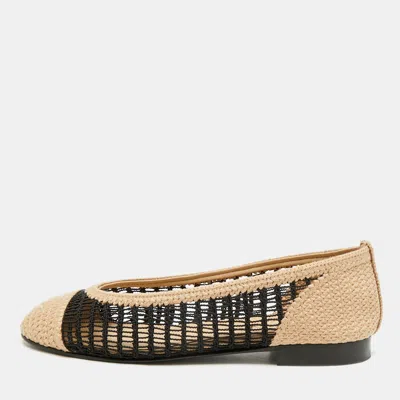 Pre-owned Chanel Cc Size 37 Brown/black Crochet And Mesh Ballet Flats