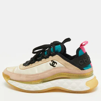 Pre-owned Chanel Cc Size 37 Multicolor Fabric And Suede Lace Up Sneakers