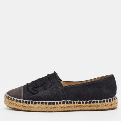 Pre-owned Chanel Cc Size 38 Black Canvas Cap Toe Espadrille Flats