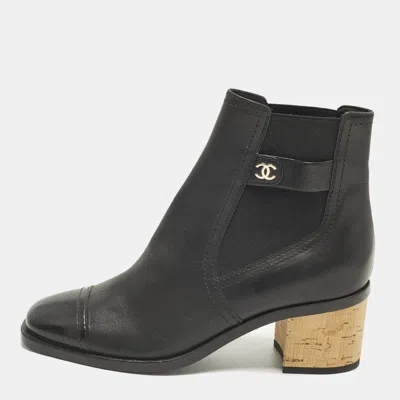 Pre-owned Chanel Cc Size 38 Black Leather Ankle Length Boots