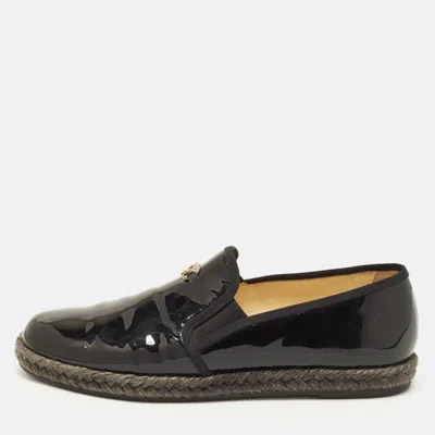 Pre-owned Chanel Cc Size 38 Black Patent Smoking Slippers