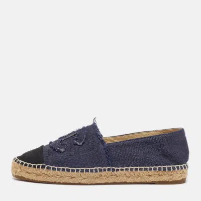 Pre-owned Chanel Cc Size 38 Blue/black Denim Espadrille Flats