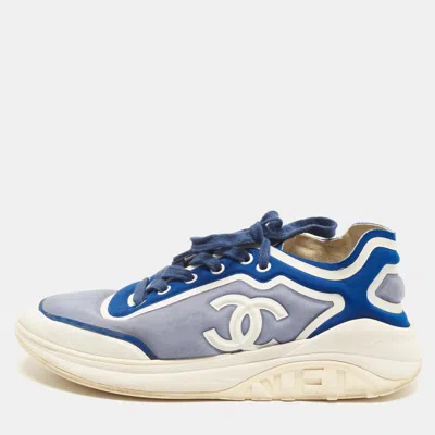 Pre-owned Chanel Cc Size 38 Blue/white Fabric And Mesh Low Top Sneakers