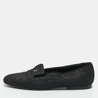 Pre-owned Chanel Cc Size 38.5 Black Glitter Smoking Slippers
