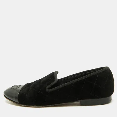 Pre-owned Chanel Cc Size 38.5 Black Patent Leather And Velvet Smoking Slippers