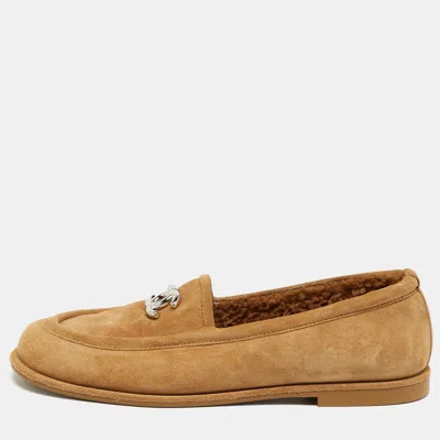 Pre-owned Chanel Cc Size 38.5 Brown Suede Loafers