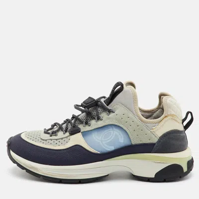 Pre-owned Chanel Cc Size 38.5 Multicolor Fabric Mesh And Suede Low Top Sneakers