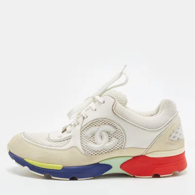 Pre-owned Chanel Cc Size 38.5 Multicolor Leather And Suede Low Top Sneakers