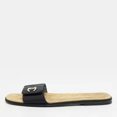 Pre-owned Chanel Cc Size 39 Black Canvas Flat Slide