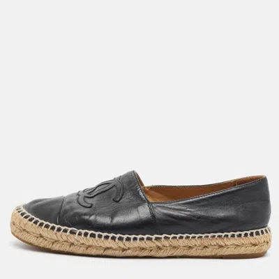 Pre-owned Chanel Cc Size 39 Black Leather Espadrille Flats