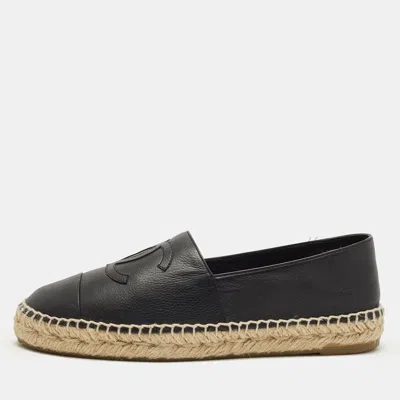Pre-owned Chanel Cc Size 39 Black Leather Espadrille Flats