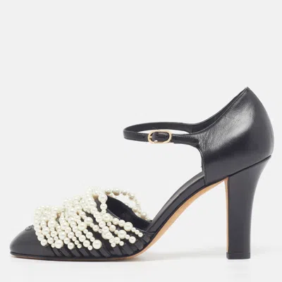 Pre-owned Chanel Cc Size 39 Black Leather Mary Jane Pumps