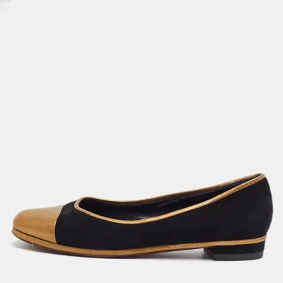 Pre-owned Chanel Cc Size 39 Black Suede Cap Toe Ballet Flats