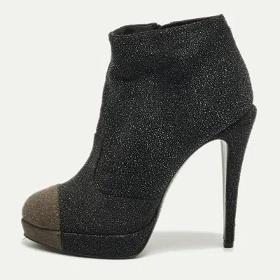 Pre-owned Chanel Cc Size 39 Black/beige Glitter And Suede Ankle Length Boots