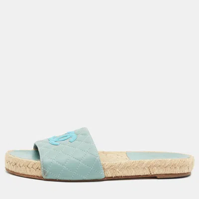 Pre-owned Chanel Cc Size 39 Blue Leather Espadrille Sandals
