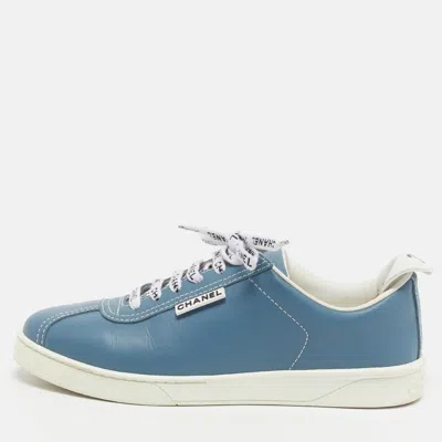Pre-owned Chanel Cc Size 39 Blue Leather Low Top Sneakers