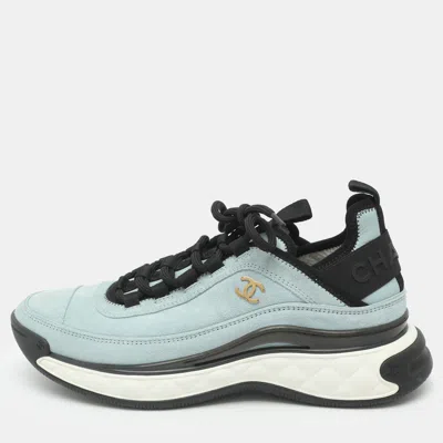 Pre-owned Chanel Cc Size 39 Blue Suede Low Top Sneakers