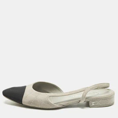 Pre-owned Chanel Cc Size 39 Grey/black Canvas And Suede Slingback Flats In Gray