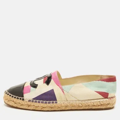 Pre-owned Chanel Cc Size 39 Multicolor Canvas And Fabric Espadrille Flats