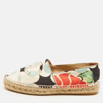 Pre-owned Chanel Cc Size 39 Multicolor Canvas Cap Toe Espadrille Flats