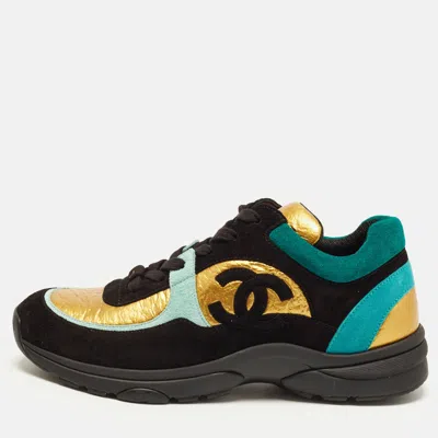 Pre-owned Chanel Cc Size 39 Multicolor Foil Leather And Suede Lace Up Sneakers