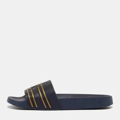Pre-owned Chanel Cc Size 39 Navy Blue Rubber Pool Slide