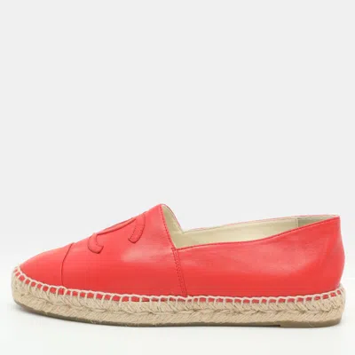 Pre-owned Chanel Cc Size 39 Red Leather Cap Toe Espadrille Flats