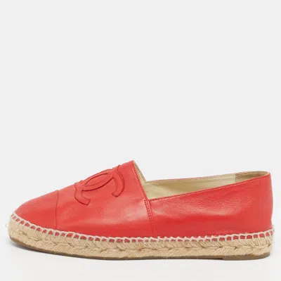 Pre-owned Chanel Cc Size 39 Red Leather Espadrille Flats