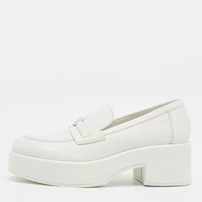 Pre-owned Chanel Cc Size 39 White Leather Block Heel Platform Loafers
