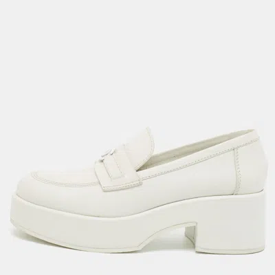 Pre-owned Chanel Cc Size 39 White Leather Block Heel Platform Loafers