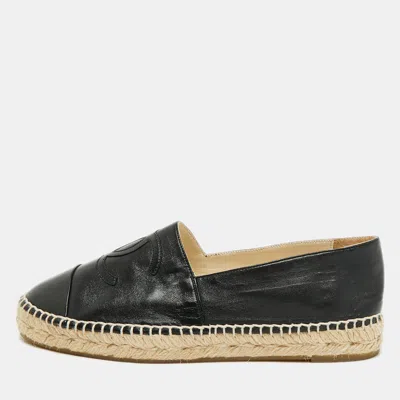 Pre-owned Chanel Cc Size 40 Black Leather Cap Toe Espadrille Flats