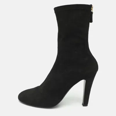 Pre-owned Chanel Cc Size 40 Black Shearling Mid Calf Sock Boots