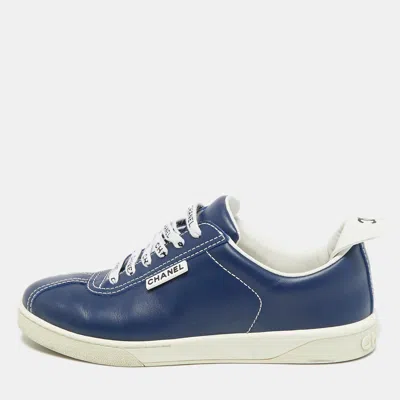 Pre-owned Chanel Cc Size 40 Blue/white Leather Low Top Sneakers