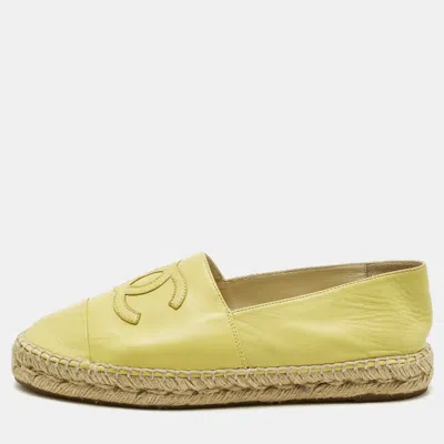 Pre-owned Chanel Cc Size 40 Green Leather Espadrille Flats