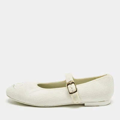 Pre-owned Chanel Cc Size 40 White Fabric Mary-jane Ballet Flats