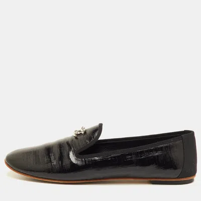 Pre-owned Chanel Cc Size 40.5 Black Patent Leather Slip On Smoking Slippers