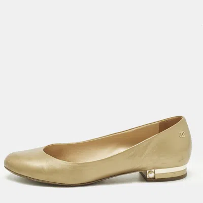 Pre-owned Chanel Cc Size 40.5 Gold Leather Ballet Flats
