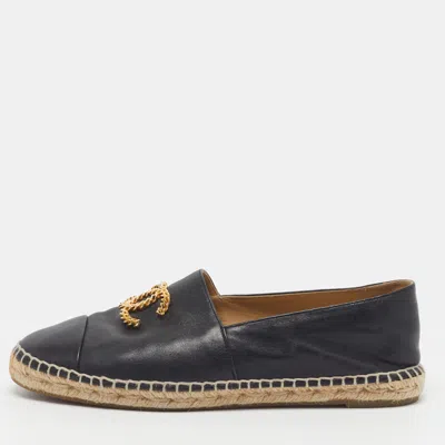 Pre-owned Chanel Cc Size 41 Black Leather Espadrille Loafers