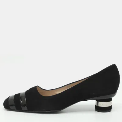 Pre-owned Chanel Cc Size 41 Black Patent Leather And Suede Pumps
