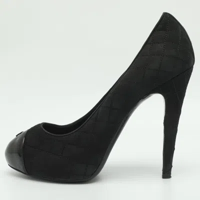 Pre-owned Chanel Cc Size 41 Black Quilted Suede Cap Toe Platform Pumps