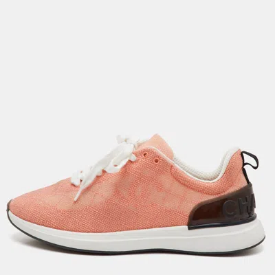 Pre-owned Chanel Cc Size 41 Orange Technical Mesh Logo Low Top Sneakers