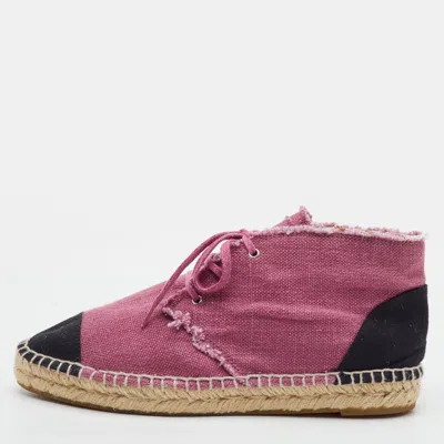 Pre-owned Chanel Cc Size 41 Pink/black Canvas Lace Up Espadrille Sneakers