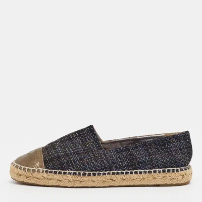 Pre-owned Chanel Cc Size 42 Multicolor Foil Leather And Tweed Cap Toe Espadrille Loafers