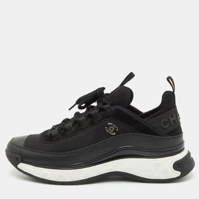 Pre-owned Chanel Cc Size 43 Black Fabric Leather And Suede Lace Up Sneakers