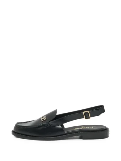 Pre-owned Chanel Cc Slingback Loafers In Black